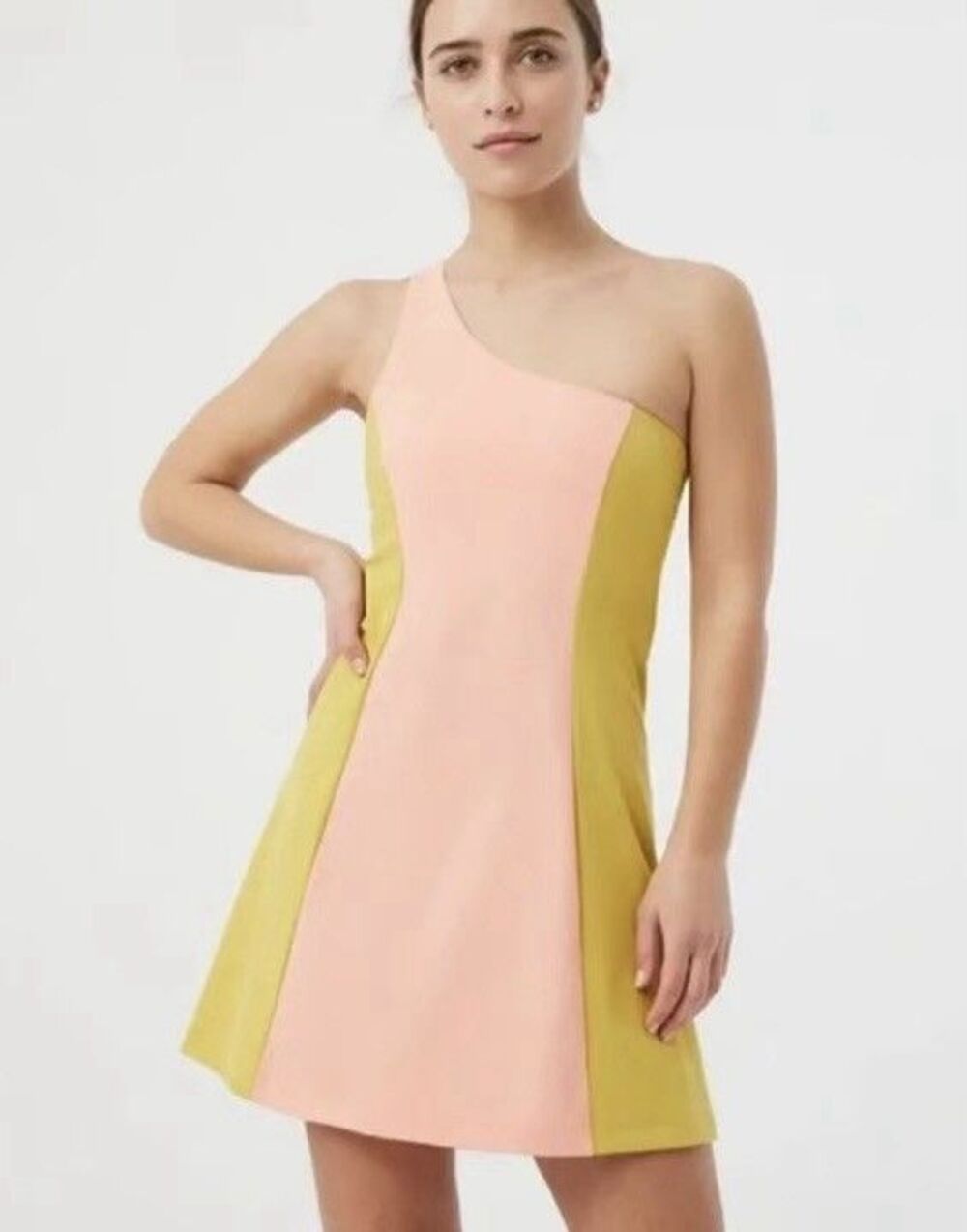 NWT Outdoor Voices One Shoulder Dress Nectarine Dijon Colorblock Size S